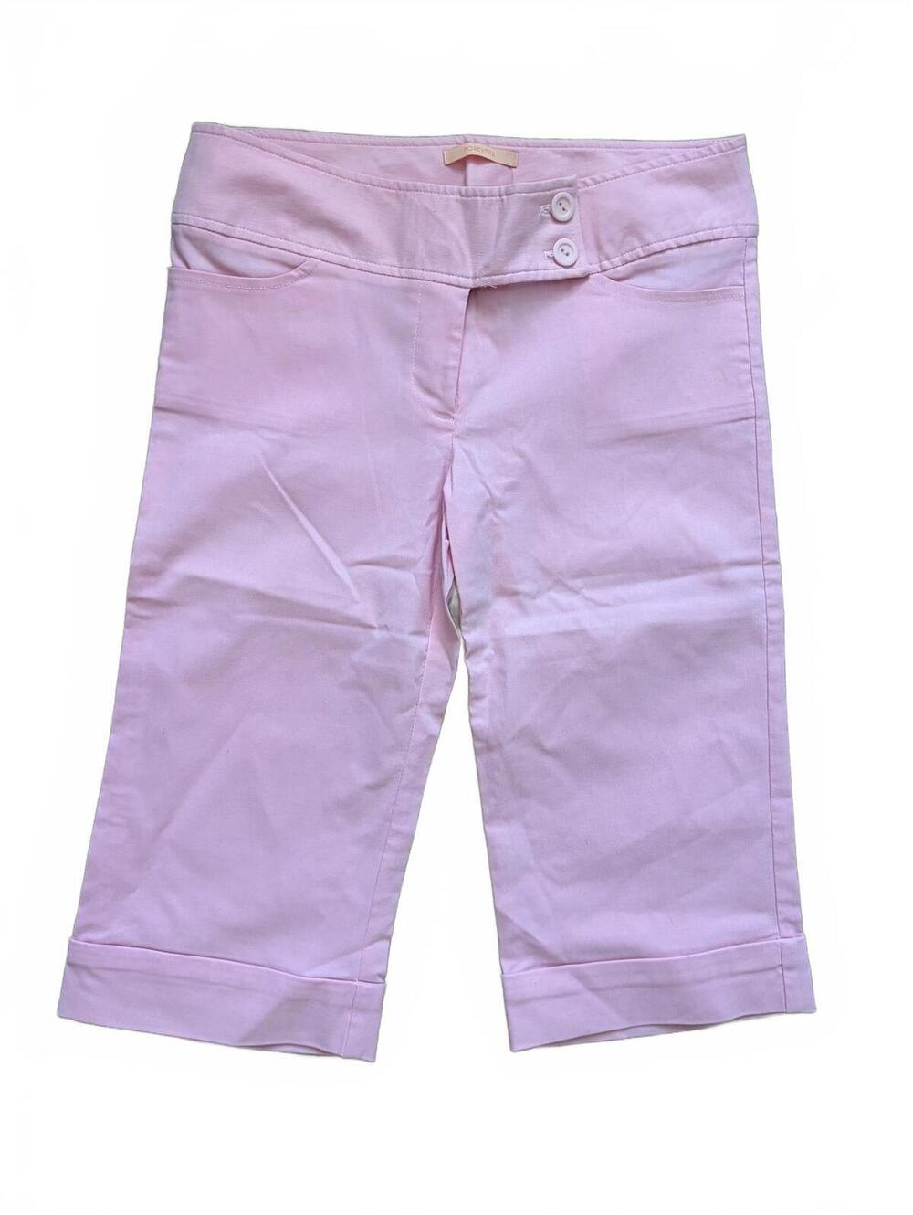 Vintage Forever 21 Pants Womens S Pink Slim Fit Capri Cropped Stretch Cuffed Hem